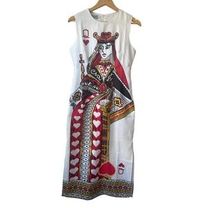 Queen of Hearts Playing Card Novelty Dress Sz S Casino Vegas Maximalist Baroque